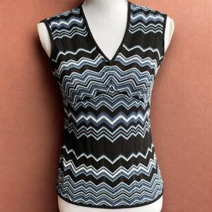 Vintage Loft 90’s Blue and Black Stripe Stretchy Sleeveless B-Neck Tank Top